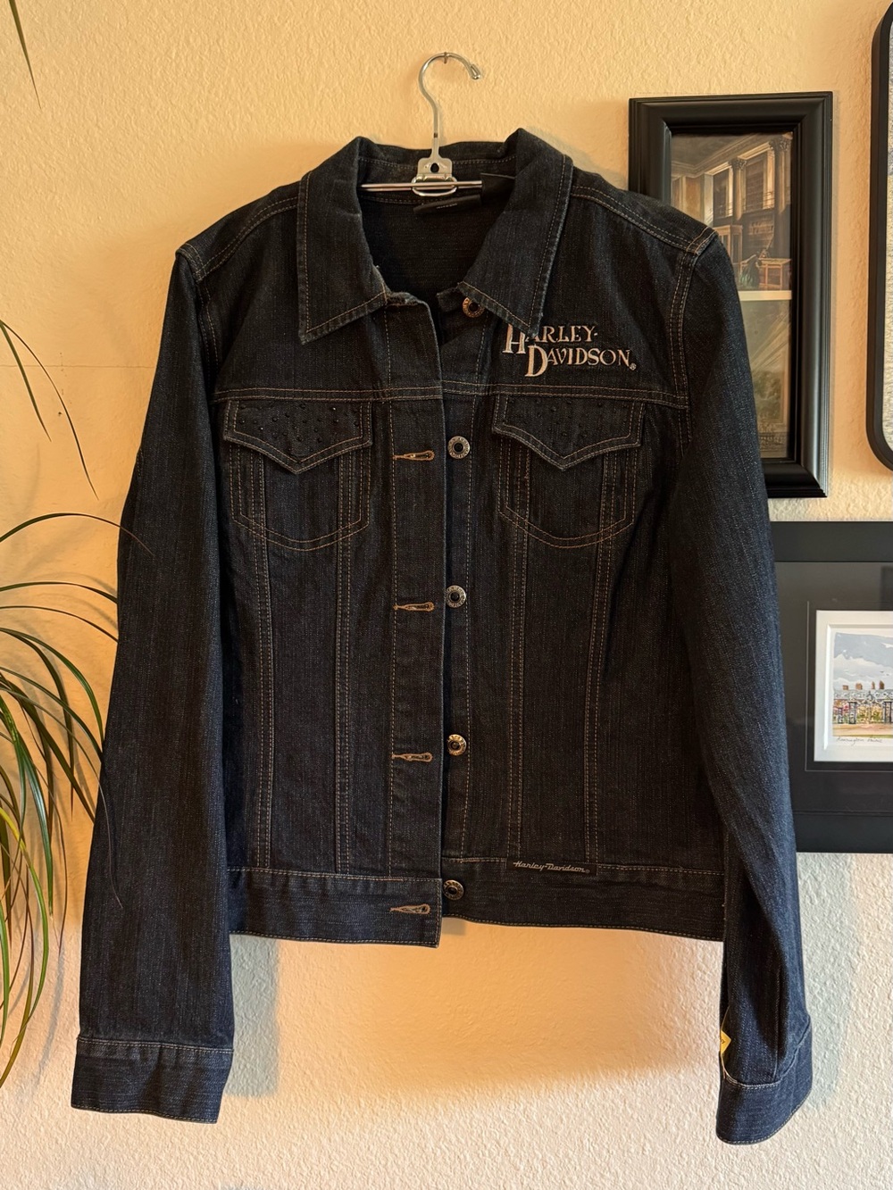 Harley-Davidson Black Denim Jacket with Eagle Back Print - Picture 2 of 8